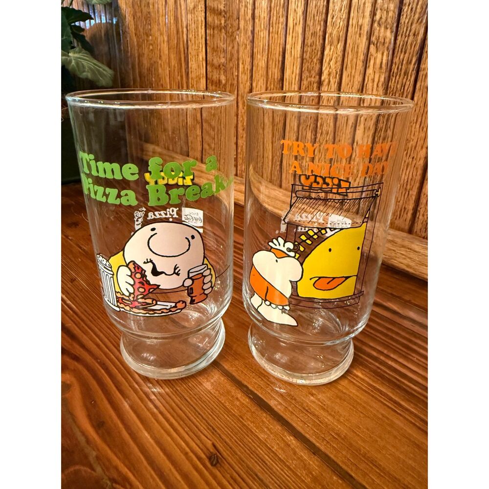 Vintage 1979 Ziggy Pizza Inn Coca-Cola Collector Glasses Set of 2 Retro Tumblers